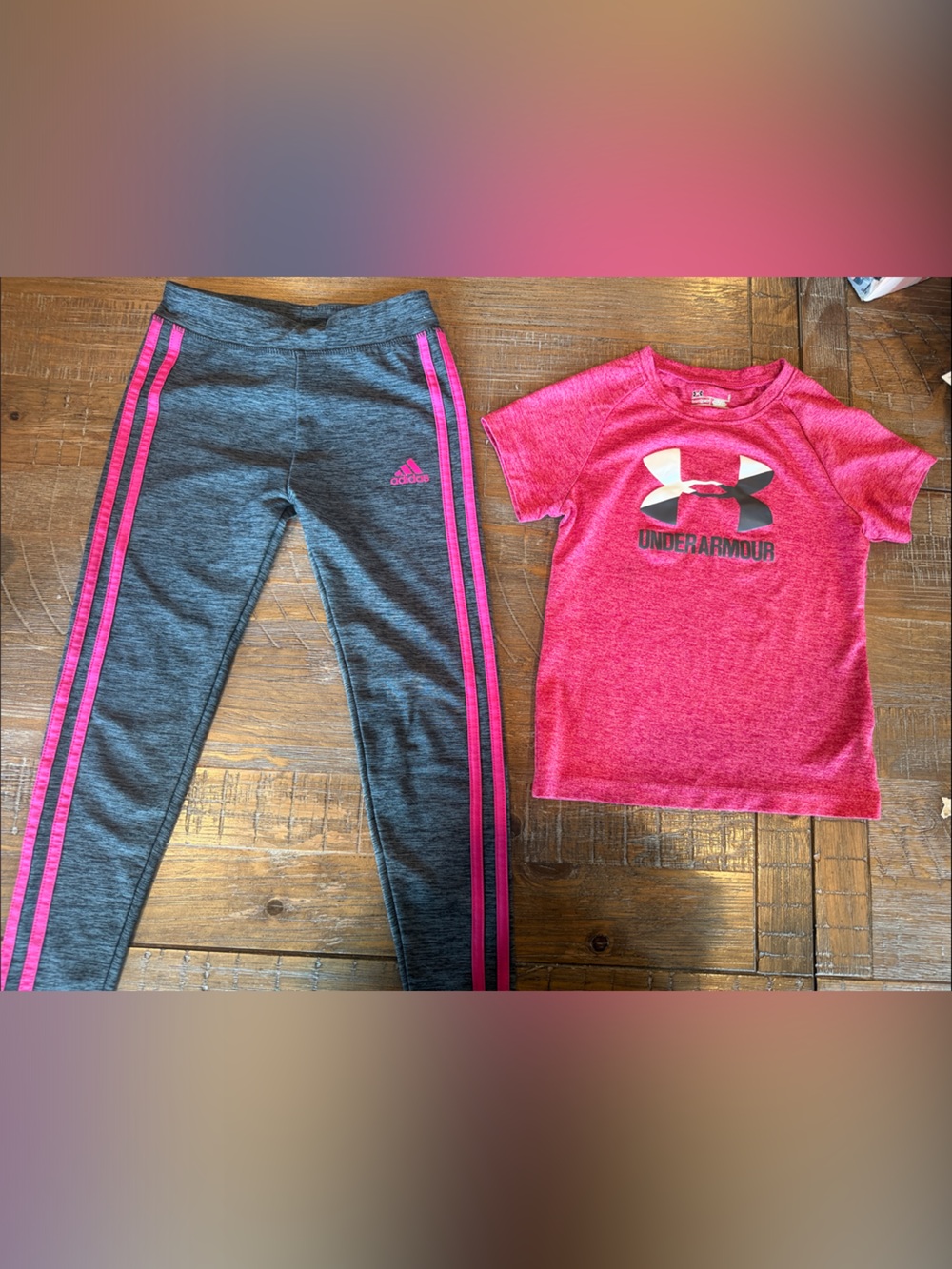 Under Armour Pink Tee with Gray adidas  Leggings Set